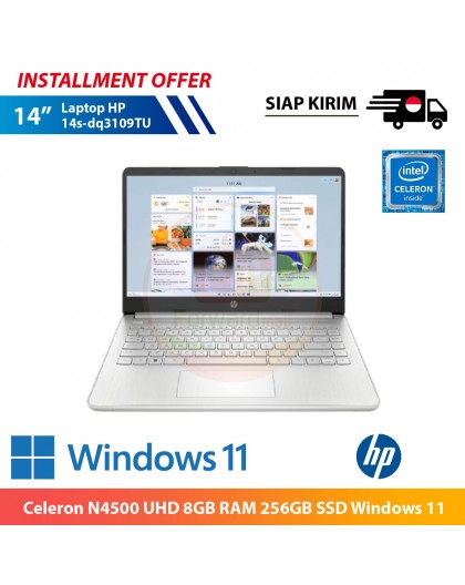 【IND】Laptop HP 14s-dq3109TU Celeron N4500 UHD 8GB RAM 256GB SSD Windows 11 14 inch Intel