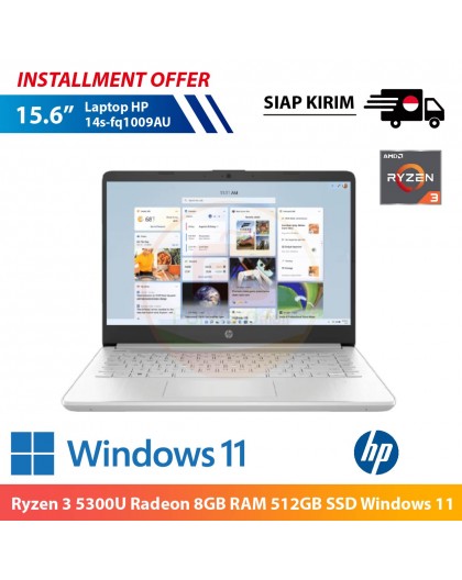 【IND】Laptop HP 14s-fq1009AU Ryzen 3 5300U Radeon 8GB RAM 512GB SSD Windows 11 15.6 Inch AMD