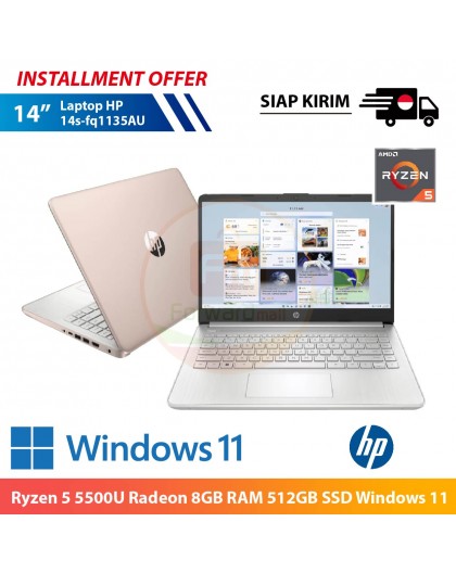 【IND】Laptop HP 14s-fq1135AU Ryzen 5 5500U Radeon 8GB RAM 512GB SSD Windows 11 14 Inch AMD