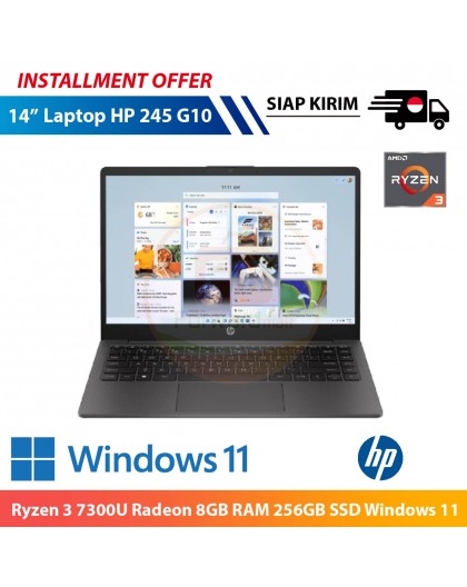 【IND】Laptop HP 245 G10 Ryzen 3 7300U Radeon 8GB RAM 256GB SSD Windows 11 14 Inch AMD