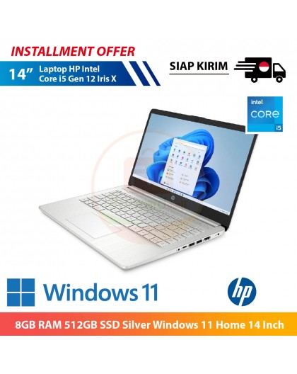 【IND】Laptop HP Intel Core i5 Gen 12 Iris X 8GB RAM 512GB SSD Silver Windows 11 Home 14 Inch