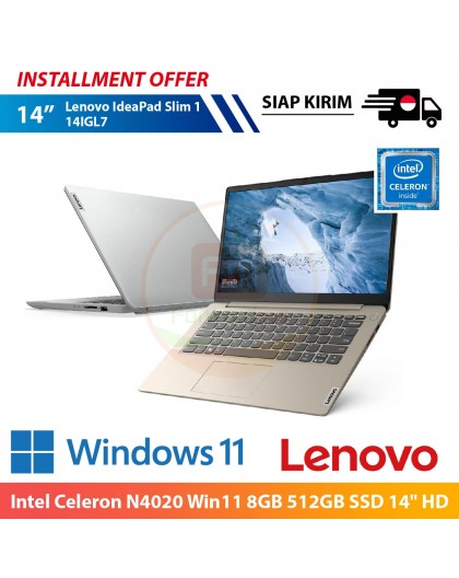 【IND】Lenovo IdeaPad Slim 1 14IGL7 Intel Celeron N4020 Win11 8GB 512GB SSD 14" HD