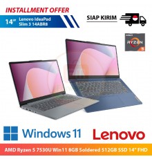 【IND】Lenovo IdeaPad Slim 3 14ABR8 AMD Ryzen 5 7530U Win11 8GB Soldered 512GB SSD 14" FHD