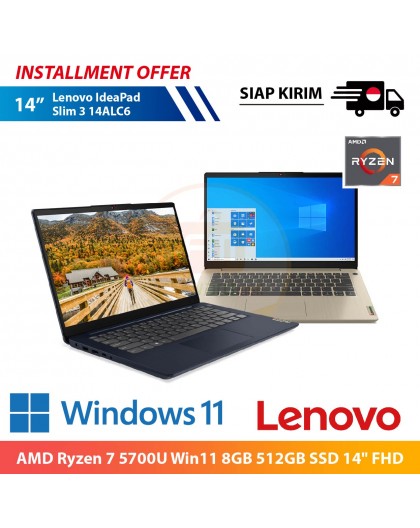 【IND】Lenovo IdeaPad Slim 3 14ALC6 AMD Ryzen 7 5700U Win11 8GB 512GB SSD 14" FHD